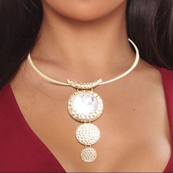 🛍🆕Cherie GOLD CHOKER RHINESTONE NECKLACE SET - Picture 3 of 4